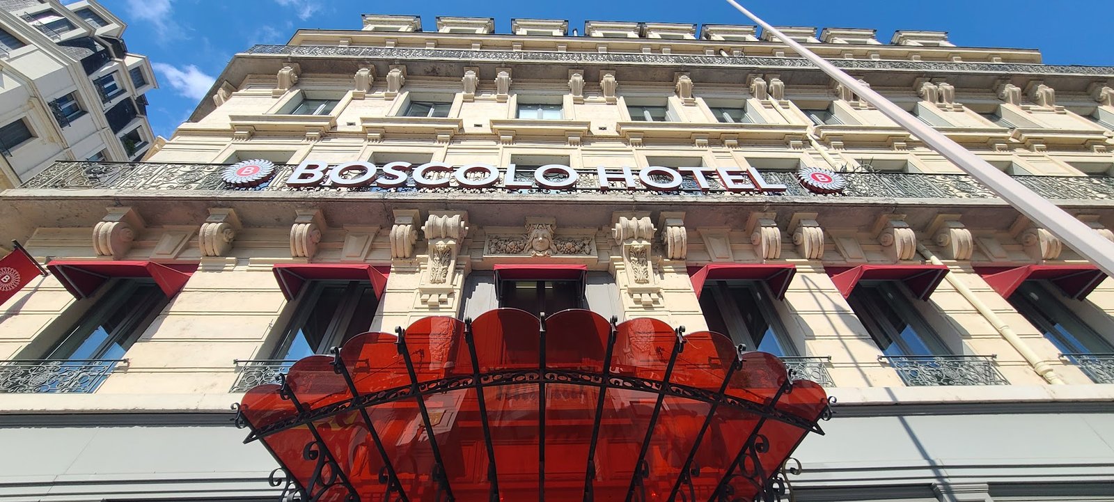 Hotel entrance used during a river cruise itinerary change