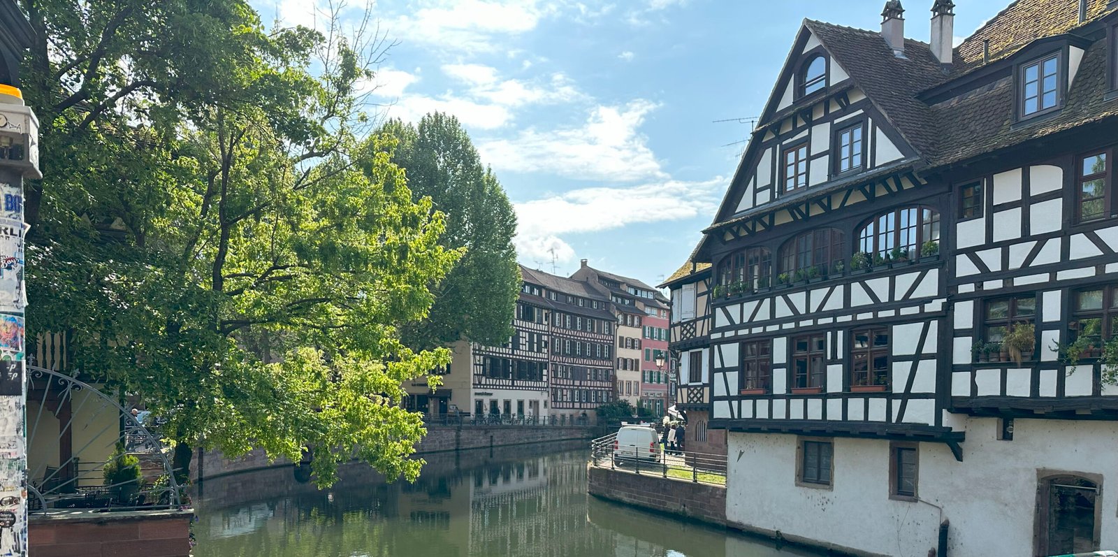 Half-timbered buildings along a canal in Strasbourg